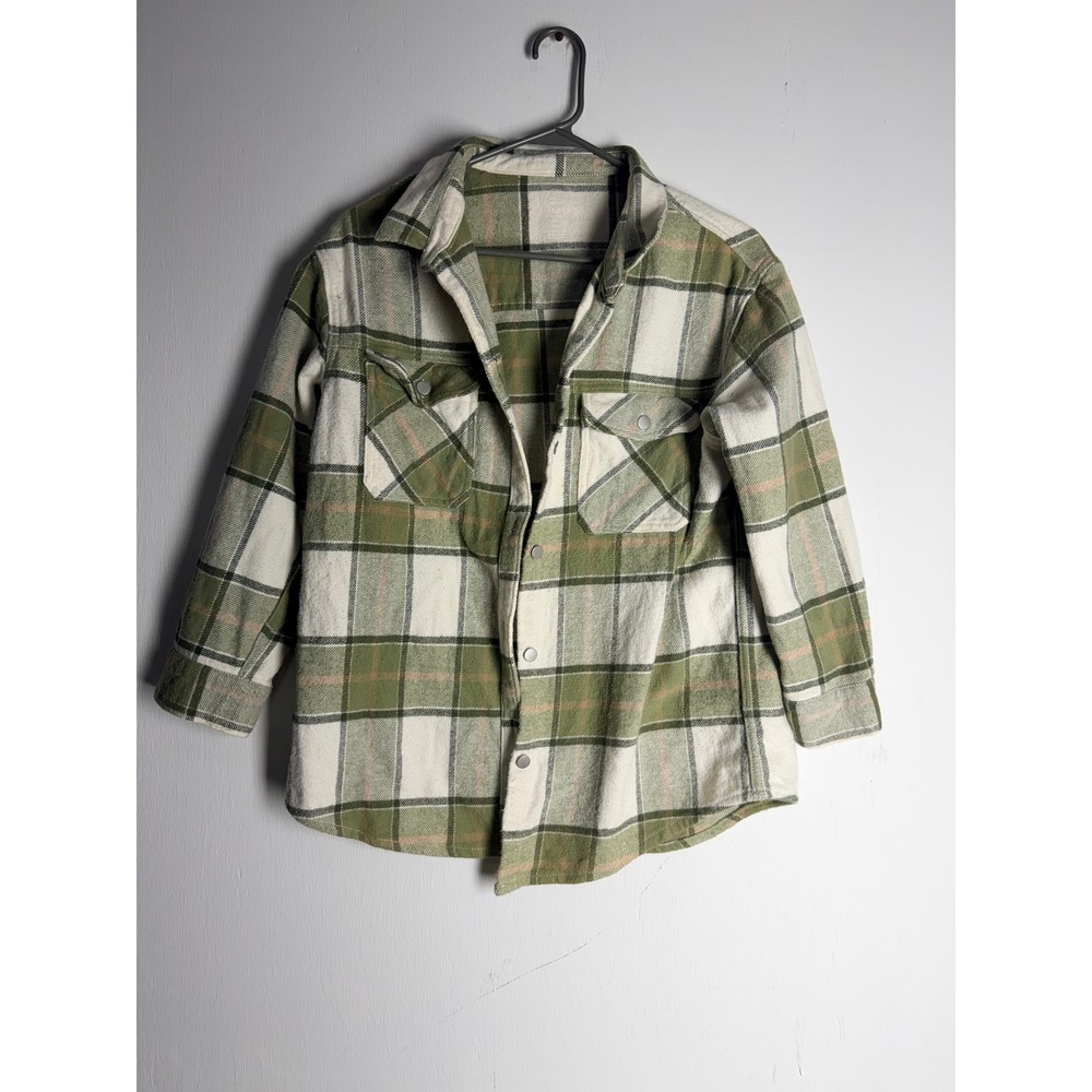 Wonder Nation Girls XL 14-16 Plus Green Plaid Flannel Shacket Button Front Shirt